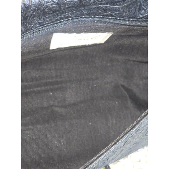 Nancy Bacich Womens Leather Floral Textures Shoulder Handbag‎ Black Brass VTG - Picture 5 of 10